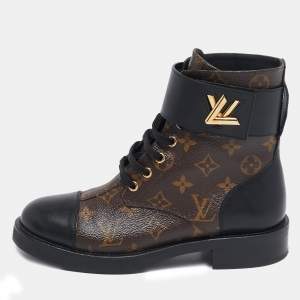 Louis Vuitton Black Monogram Canvas and Leather Wonderland Flat Ranger Boots Size 38