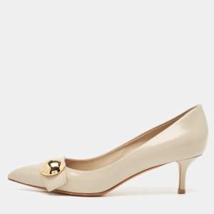 Pre Owned Louis Vuitton Grey Leather Pointed Toe Pumps Size 38