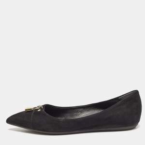 Pre Owned Louis Vuitton Black Suede Lock It Ballet Flats Size 38