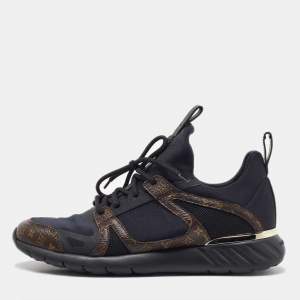 Pre Owned Louis Vuitton Black/Brown Fabric And Monogram Canvas Aftergame Sneakers Size 39.5