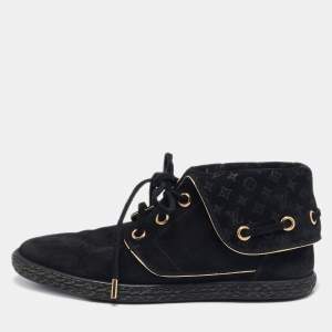  Louis Vuitton Black Monogram Suede Cape Sneakers Size 36