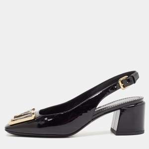 Pre Owned Louis Vuitton Black Vernis Leather Madeleine Slingback Pumps Size 37.5