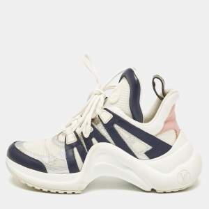 Louis Vuitton White/Navy Blue Mesh and Monogram Canvas Archlight Sneakers Size 39
