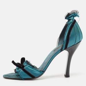 Louis Vuitton Green Satin and Velvet Slide Sandals Size 38