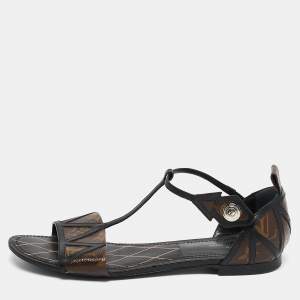 Louis Vuitton Brown Monogram Canvas and Leather Flat Sandals Size 38.5