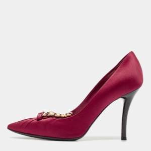 Louis Vuitton Burgundy Lace and Satin Crystal Embellished Pumps Size 38