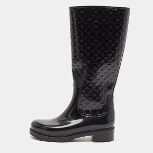 Pre Owned Louis Vuitton Black Monogram Rubber Rain Boots Size 38