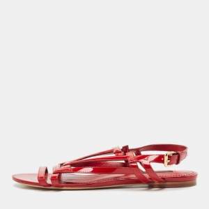 Louis Vuitton Red Patent Leather Slingback Flat Sandals Size 39.5 