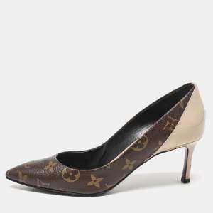 Louis Vuitton Brown/Beige Leather and Patent Leather Chérie Pumps Size 36.5