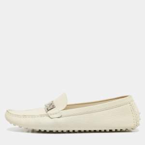 Pre Owned Louis Vuitton Cream Nubuck Leather Lombok Slip On Loafers Size 41