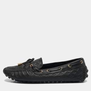 Louis Vuitton Black Monogram Empreinte Leather Gloria Loafers Size 38