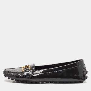 Louis Vuitton Dark Green Patent Leather Oxford Logo Slip On Loafers Size 36