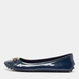 Louis Vuitton Blue Patent Leather Oxford Ballet Flats Size 38