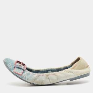 Louis Vuitton Two Tone Denim Buckle Scrunch Ballet Flats Size 41