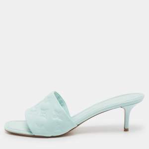 Louis Vuitton Blue Monogram Leather Revival Slide Sandals Size 40