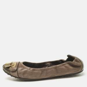 Louis Vuitton Brown Nubuck and Monogram Canvas Lucky Ballet Flats Size 38