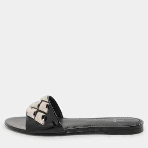 Louis Vuitton Black Patent Leather Studded Flats Size 38.5