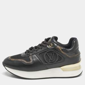 Louis Vuitton Brown/Black Leather and Canvas Neo Run Away Sneakers Size 39