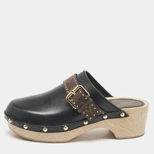 Louis Vuitton Black/Brown Canvas and Leather Cottage Clogs Size 38