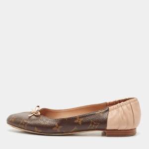 Louis Vuitton Brown/Pink Monogram Canvas and Leather Scrunch Ballet Flats Size 37.5