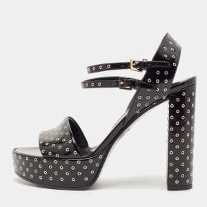 Louis Vuitton Black Leather Eyelet Platfrom Sandals Size 37