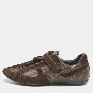 Louis Vuitton Brown Monogram Canvas and Suede Lace Up Sneakers Size 37