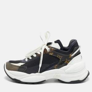 Louis Vuitton Multicolor Mesh and Monogram Canvas Run 55 Sneakers Size 36