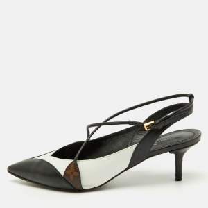 Louis Vuitton Black/White Leather Criss Cross Slingback Pumps Size 36
