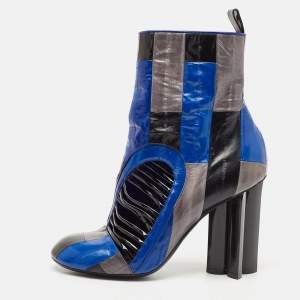 Louis Vuitton Multicolor Eel and Patent Leather Ankle Boots Size 38