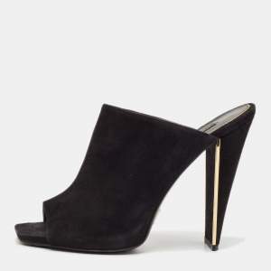 Louis Vuitton Black Suede Block Heel Mules Size 39.5