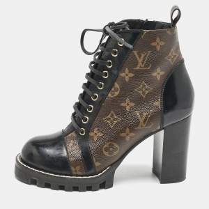 Louis Vuitton Black/Brown Monogram Canvas and Leather Star Trail Ankle Length Boots Size 39