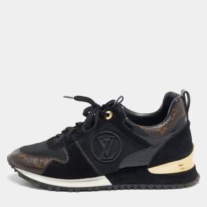 Louis Vuitton Black Leather, Mesh and Monogram Canvas Run Away Sneakers Size 38