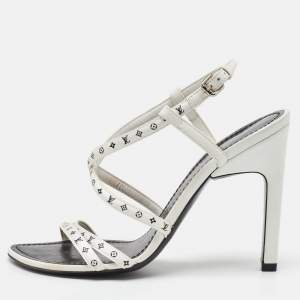  Louis Vuitton White Monogram Satin Citizen Strappy Sandals Size 36
