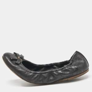 Louis Vuitton Black Monogram Leather Elba Scrunch Ballet Flats Size 39