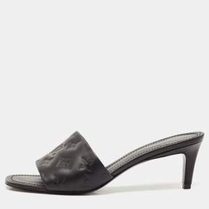 Louis Vuitton Black Monogram Embossed Leather Revival Slide Sandals Size 40