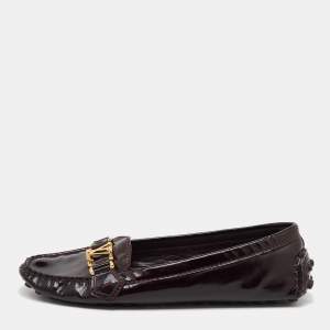 Louis Vuitton Burgundy Patent Leather Oxford Loafers Size 38.5