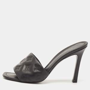 Louis Vuitton Black Monogram Embossed Leather Revival Slide Sandals Size 39