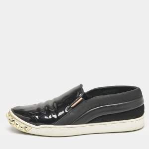 Louis Vuitton Black Patent and Leather Studded Tempo Slip On Sneakers Size 38