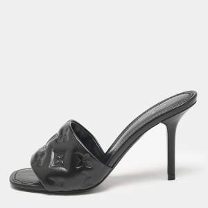 Louis Vuitton Black Monogram Embossed Leather Revival Slide Sandals Size 36.5