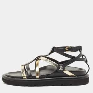 Louis Vuitton Black/gold Monogram Canvas and Leather Monogram Pool Pillow Comfort Flat Sandals Size 39