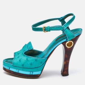 Louis Vuitton Blue Ostrich Leather Ankle Strap Sandals Size 37