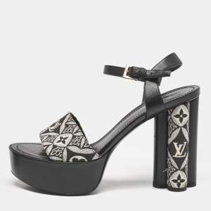 Louis Vuitton Black Monogram Jacquard Silhouette Platform Sandals Size 40