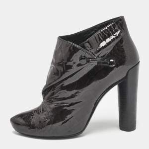 Louis Vuitton Black Croc Embossed Patent Leather Cornelia Booties Size 38.5