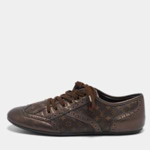 Louis Vuitton Monogram Canvas and Brogue Leather Lyrics Low Top Sneakers Size 38