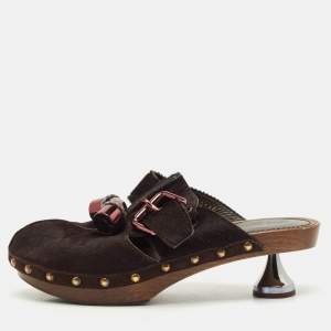 Louis Vuitton Brown Calf Hair Buckle Clogs Size 38