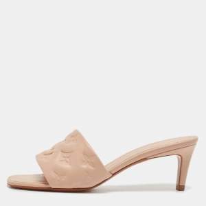 Louis Vuitton Beige Monogram Embossed Leather Revival Slide Sandals Size 37