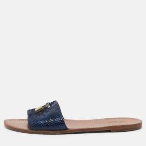 Louis Vuitton Blue Python Lock It Flat Slides Size 42