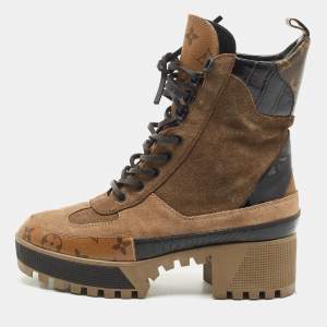 Louis Vuitton Multicolor Suede and Monogram Canvas Laureate Desert Boots Size 38