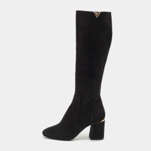 Louis Vuitton Black Suede Heritage Mid Calf Boots Size 37