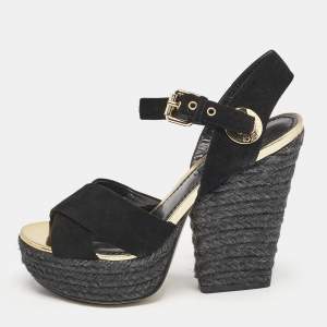 Louis Vuitton Black Suede Espadrille Platform Sandals Size 35